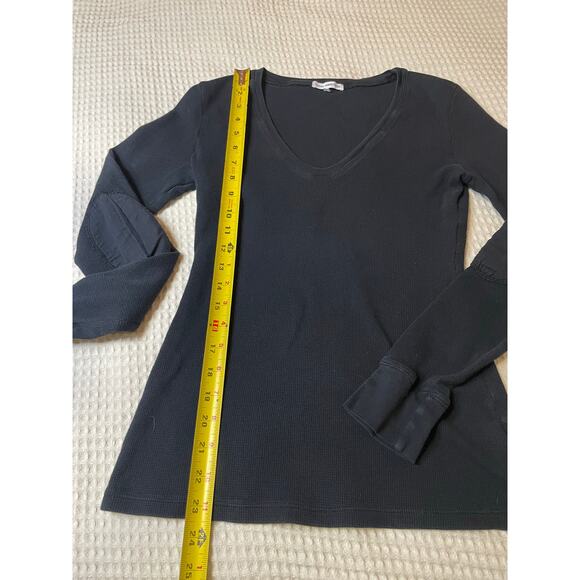 Standard James Perse Black Waffle Knit Long Sleeve V Neck Tee Size 2 (Med) - Picture 7 of 9